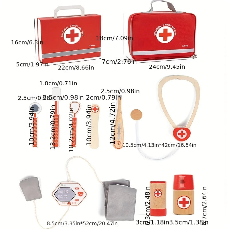 Wooden Pretend Play Doctor Educational Toys for Children Medical Simulation Medicine Chest Set for Kids Role Playing Pretend Toy