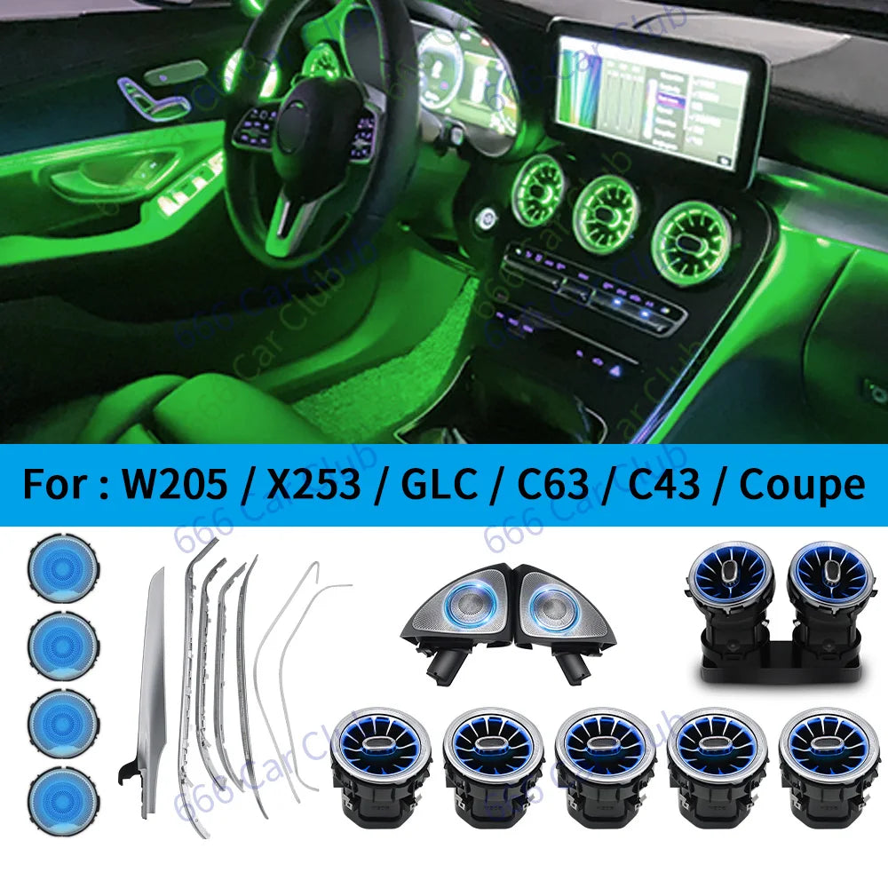 3/12/64 Colour Car LED Ambient Light For Mercedes-Benz C GLC Class Coupe W205 C43 C63 X253 LED Air Vent Speaker Decorative Lamp