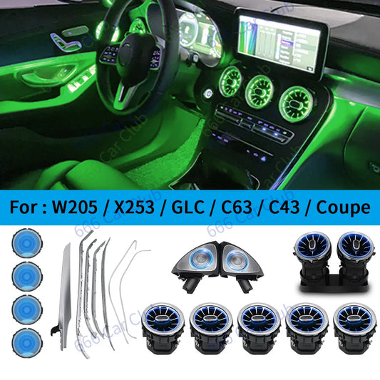 3/12/64 Colour Car LED Ambient Light For Mercedes-Benz C GLC Class Coupe W205 C43 C63 X253 LED Air Vent Speaker Decorative Lamp