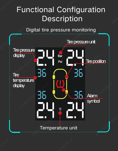 NaviFly Smart Car TPMS Tyre Pressure Sensor Monitoring System For Toyota Series Digital LCD Tire Display 4Pcs External Internal