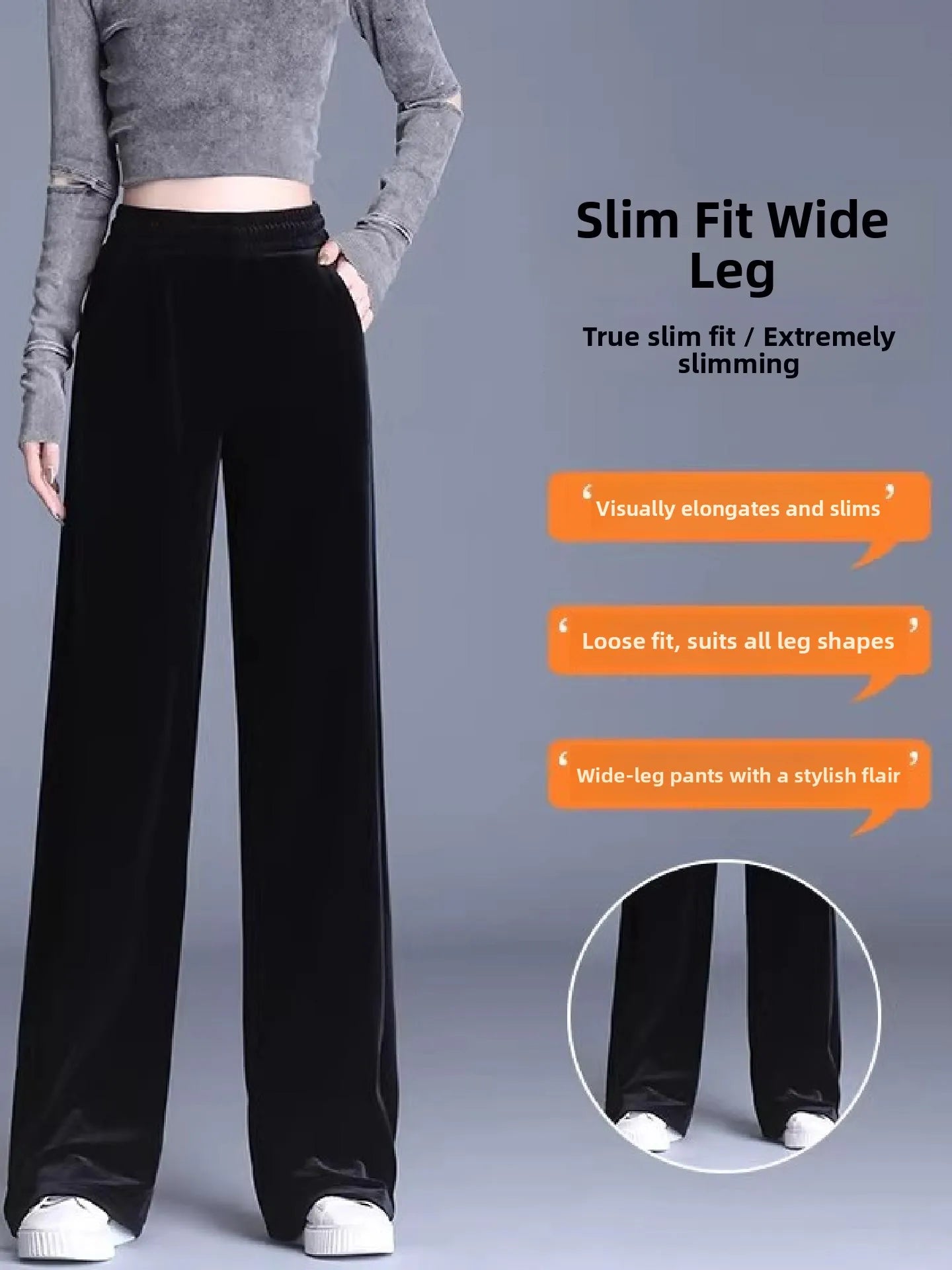 Slim Fit Velvet Wide Leg Pants Winter New Style plus Size Warm Fleece High Waist Elastic Korean Velvet Pants for Women