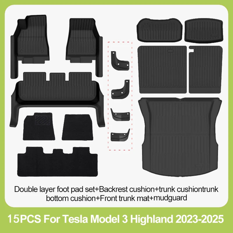 For New Tesla Model 3 Highland Car Floor Mats All-inclusive Threshold Style Foot Pads TPE Cargo Liner Seat Backrest Protective