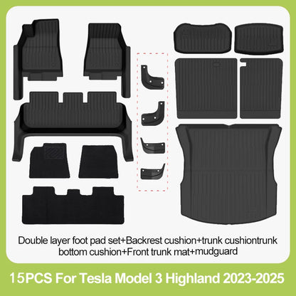For New Tesla Model 3 Highland Car Floor Mats All-inclusive Threshold Style Foot Pads TPE Cargo Liner Seat Backrest Protective