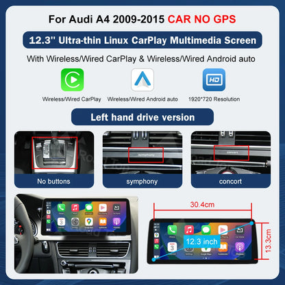 8.9 Inch 12.3"" Multimedia Display Touch Screen For Audi A4 S4 2009-2015 Airplay Miracast Function Wireless Carplay Android Auto