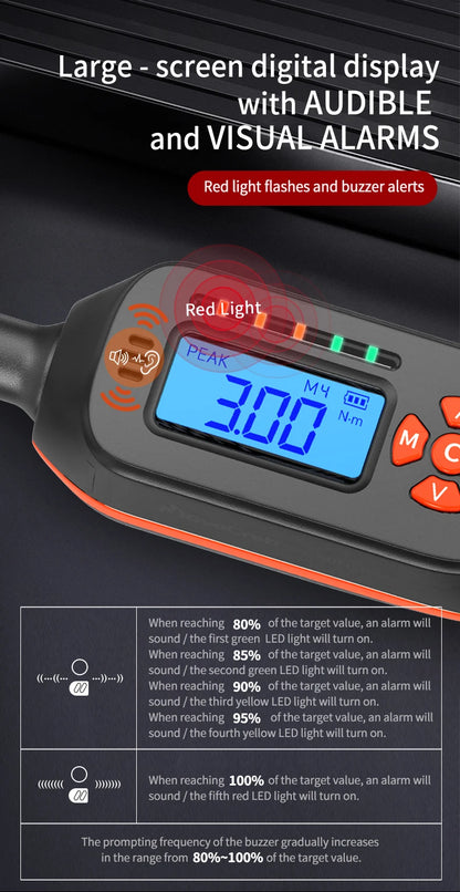 MOVECRAB Digital Torque Wrench 0.6-340N.m 2% Accuracy Preset & LED/Buzzer Alerts for Bike Motorcycles Automotive Mechanical Tool