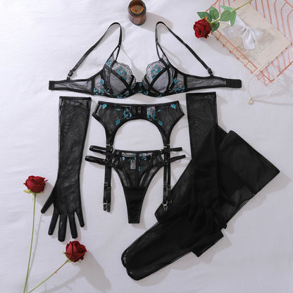 AVELINE 2025 Premium Floral Embroidery Underwear Perspective Gathering Slimming Five Piece Set