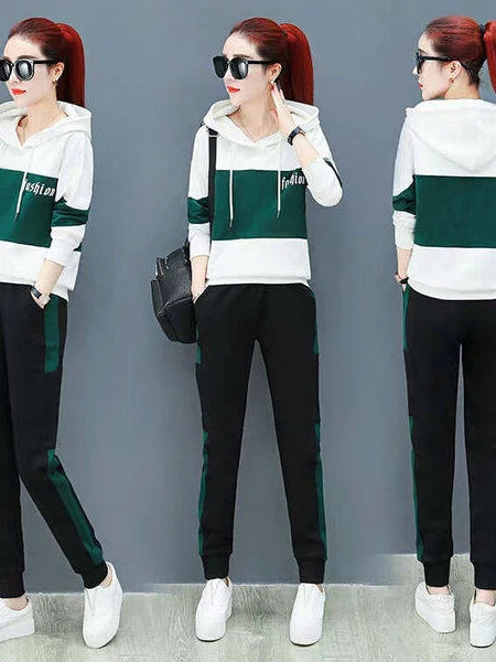 Loose Casual Women's Sportswear Set Fashionable Mom's Spring Autumn Outfit Two-Piece Suit Korean Style High Waist Long Pants
