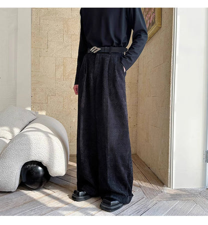 Nerazzurri Spring Autumn Long Velvet Wide Leg Pants for Men High Waist Loose Casual Flowy Soft Luxury Menswear Clothing 2026