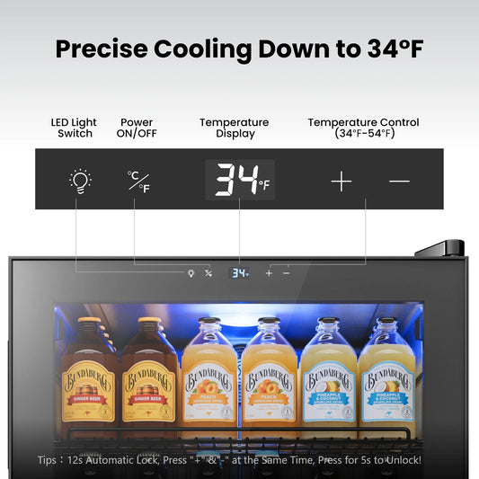 Mini Glass Door Beverage Cooler 141-Can Capacity with Adjustable Beverage Shelves for Soda Beer Wine