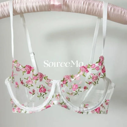 Sexy French Lingerie Set Floral Embroidery Sheer Mesh Bra with Soft Underwire Comfort Support for Large Bust CA S-XL MOYISU Bras
