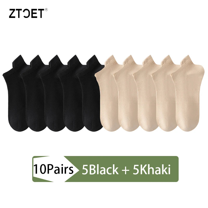 10Pairs Men Combed Cotton Socks Mesh Antibacterial Breathable Fashion Black High Quality Man Sock New For Male Size EU38-45