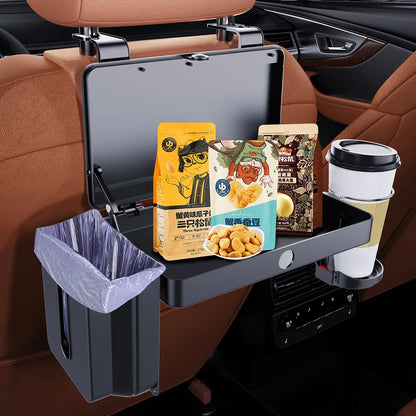 Lrbh Premium Plastic Rear Seat Organizer, with Foldable Tray, Dual Cup Holders, Phone Slot, and Large Storage Space, Easy to Install Vehicle Seat Back Accessories