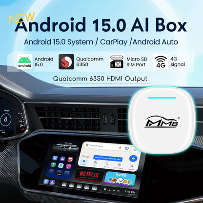 MMB Max Ultra Android 15 TV Box Ultra WiFi6 SM6350 8-Core For Netflix Play Store GPS WiFi/SIM Card Wireless Android Auto CarPlay