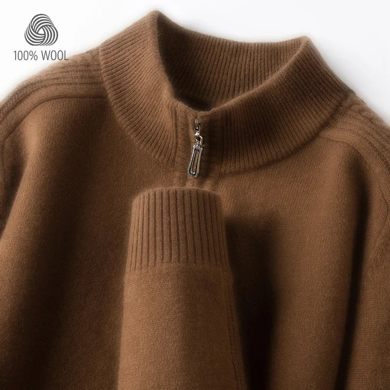 100% Virgin Wool Sweater Men's, 410g High-Neck Knit, Old Money Style, 4 Sizes Available High Quality Warmth