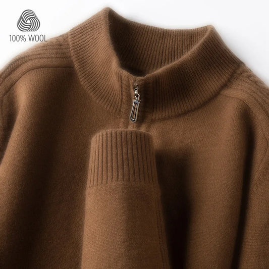 100% Virgin Wool Sweater Men's, 410g High-Neck Knit, Old Money Style, 4 Sizes Available High Quality Warmth