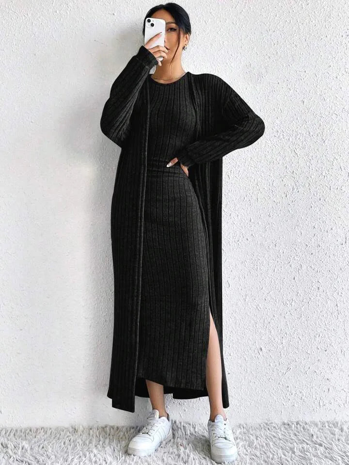 Fashionable Long Sleeve Vest Dress Set Autumn Casual High Waist Trousers Women's Clothing Two-Piece Suit European Style