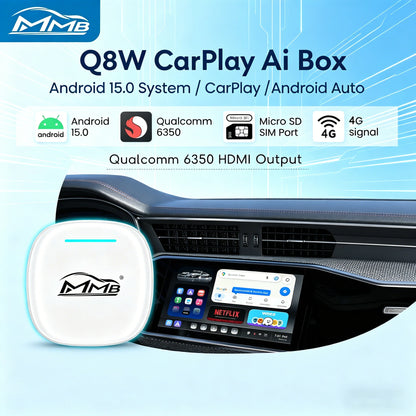 3in1 MMB MAX Smart Box CarPlay Wireless Carplay Android Auto Android15 QCM6350 8-Core GPS WiFi 4G SIM AI Box For Youtube Netflix