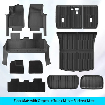 Floor Mats with Door Sill Protection Strip for Tesla Model Y Juniper 2025 2026 All-weather Floor Cargo Liner Trunk Backrest Pad