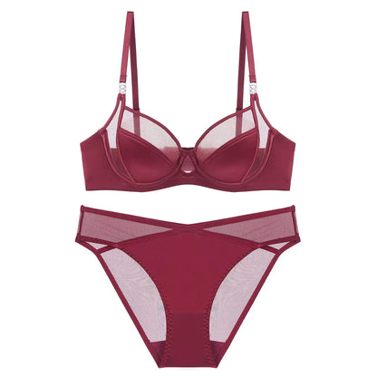 Women Stylish Summer Lingerie Set Satin Soft Wire Bra Push Up Support Anti Sagging Uplifting Minimizing Comfort Daily Wear