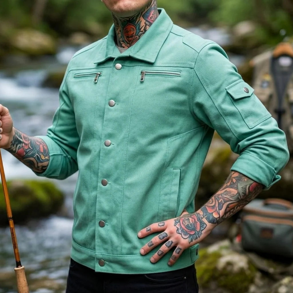 Biker Style Denim Jacket Men's Zipper Men's Jacket Outdoor Fishing Wear Street Fashion Men's Denim Top