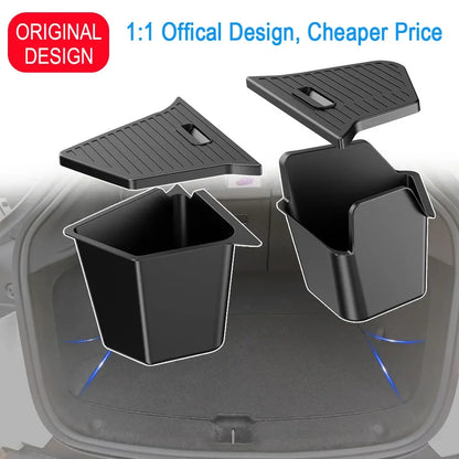 For Tesla Model Y Juniper Trunk Organizer Side Storage Box Bin Organizer Flocked TPE Mat Anti-dirty 2025 2026 Travel Accessories