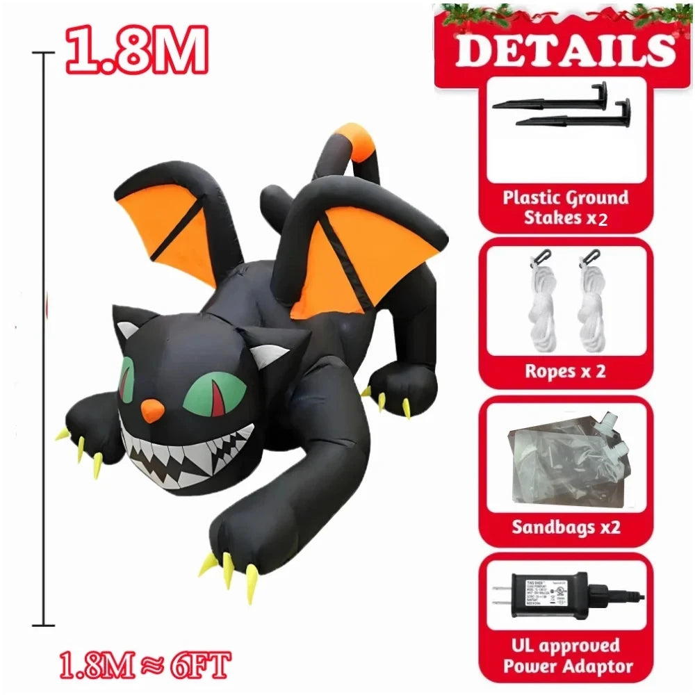 Halloween Inflatable 1.8m Black Cat Toy Shakes Head Ghost LED Lights Indoor Outdoor Yard Airblown Decoration Fun Party Display