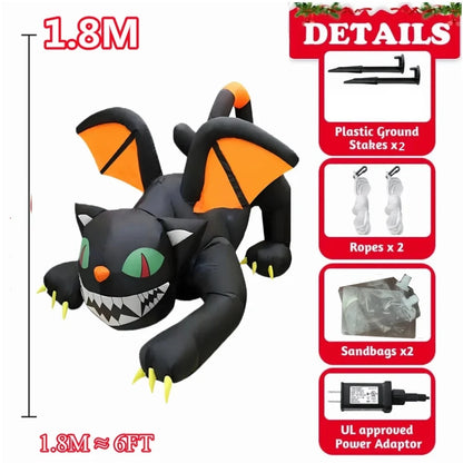 Halloween Inflatable 1.8m Black Cat Toy Shakes Head Ghost LED Lights Indoor Outdoor Yard Airblown Decoration Fun Party Display