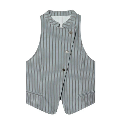 Women's Top 2026 New Spring Autumn Double-Breasted Striped Vest Fashion Casual Chic Personality Female Top