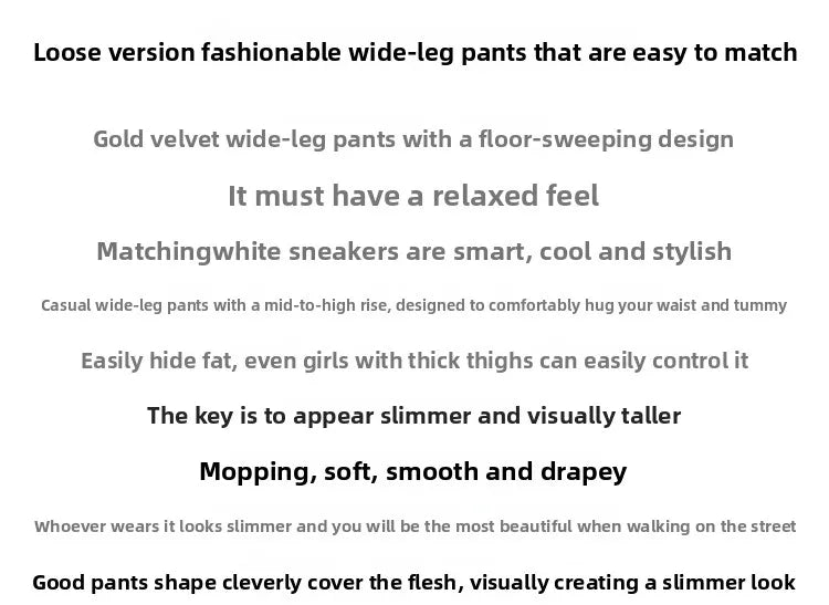 Slim Fit Velvet Wide Leg Pants Winter New Style plus Size Warm Fleece High Waist Elastic Korean Velvet Pants for Women