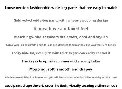 Slim Fit Velvet Wide Leg Pants Winter New Style plus Size Warm Fleece High Waist Elastic Korean Velvet Pants for Women