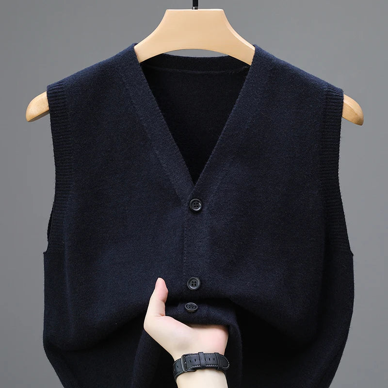 Brand Spring and Autumn Wool Vest for Men, Middle Aged and Elderly Dad, Cardigan, Sleeveless Vest, Knitted Sweater for Men