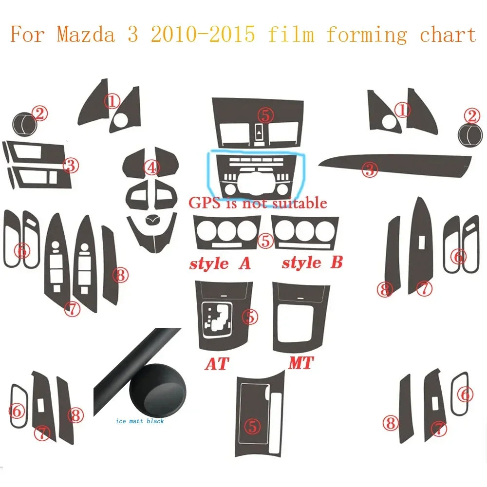 For Mazda 3 2010-2015 Interior Central Control Panel Door Handle Carbon Fiber Stickers Decals Car styling Accessorie