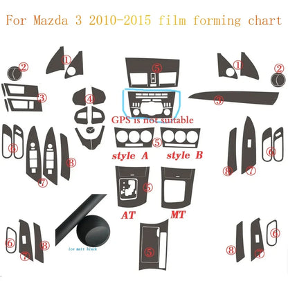 For Mazda 3 2010-2015 Interior Central Control Panel Door Handle Carbon Fiber Stickers Decals Car styling Accessorie