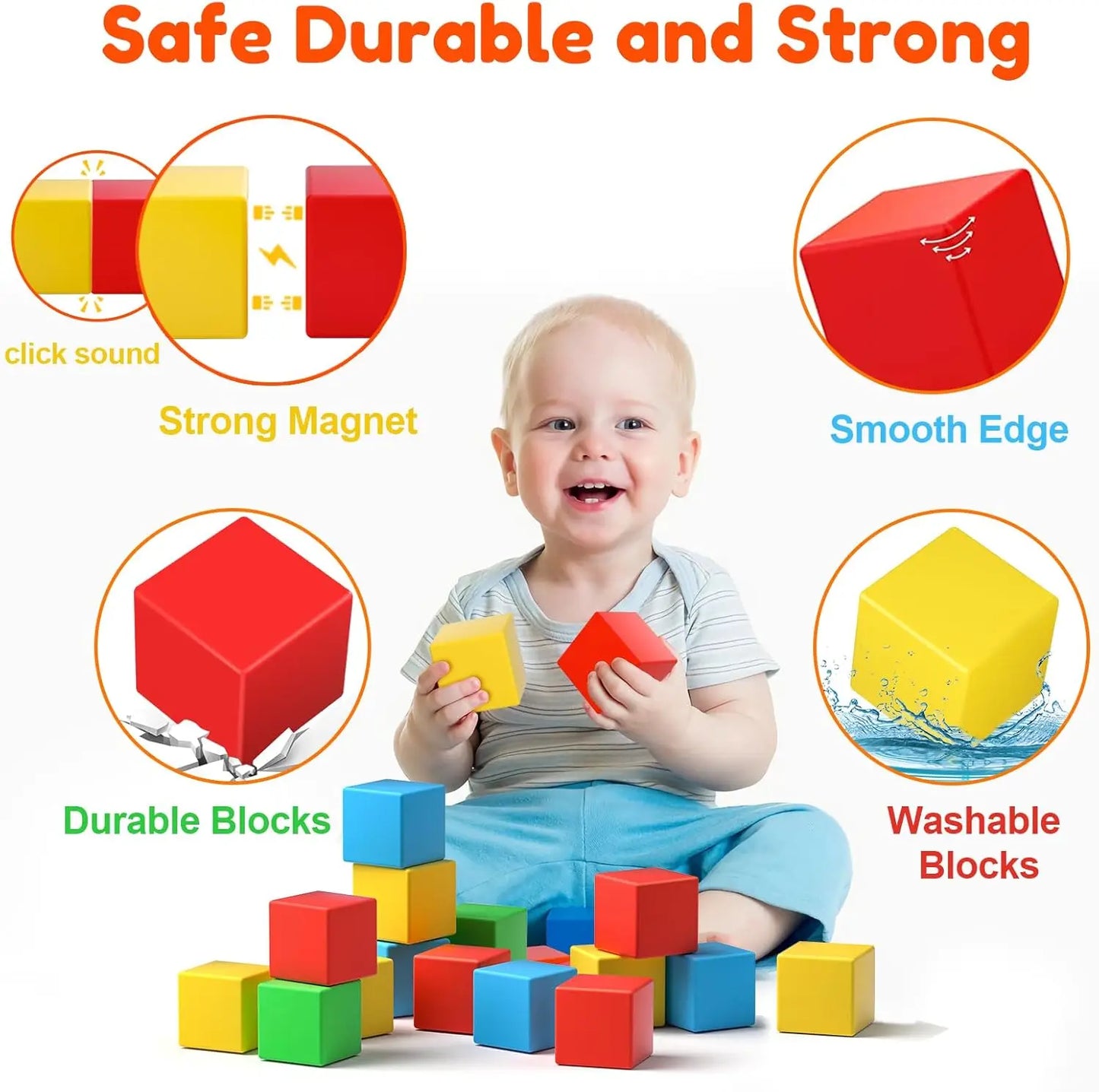 Magnetic Building Blocks Large, Magnetic Stacking Cubes for Toddlers Sensory & Montessori Toys for Boys & Girls 1 2 3 Years Old