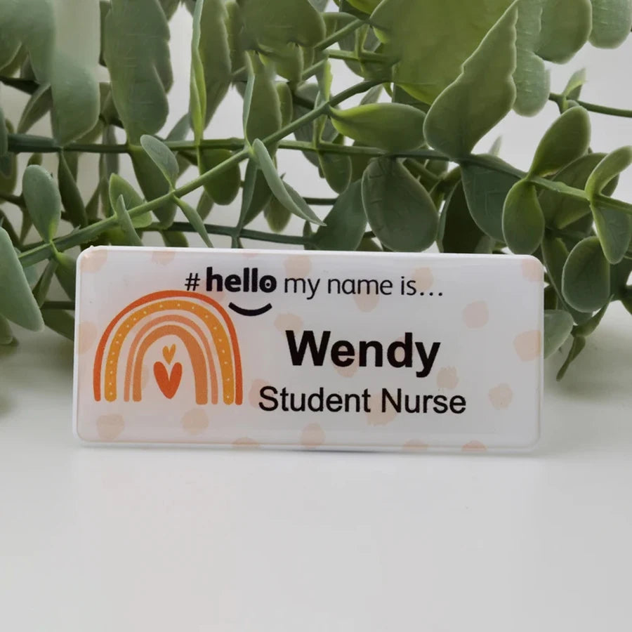 Personalized Custom Name, Rainbow Polka Dot Hello My Name Is, Name Badge Nurse, Midwife Hospital, Doctor Nurse, Intern