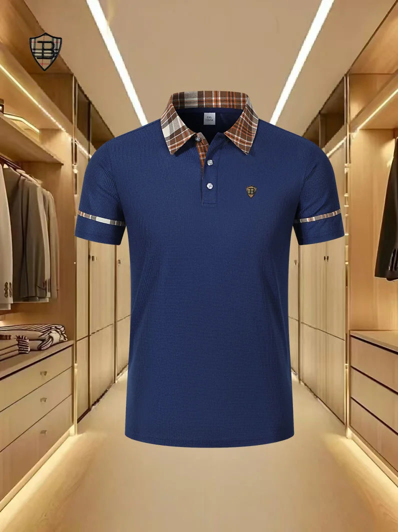 Luxury brand polo shirt summer short sleeved shield printed men's new striped lapel casual comfortable breathable T-shirt top