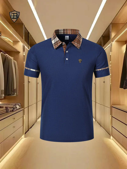 Luxury brand polo shirt summer short sleeved shield printed men's new striped lapel casual comfortable breathable T-shirt top