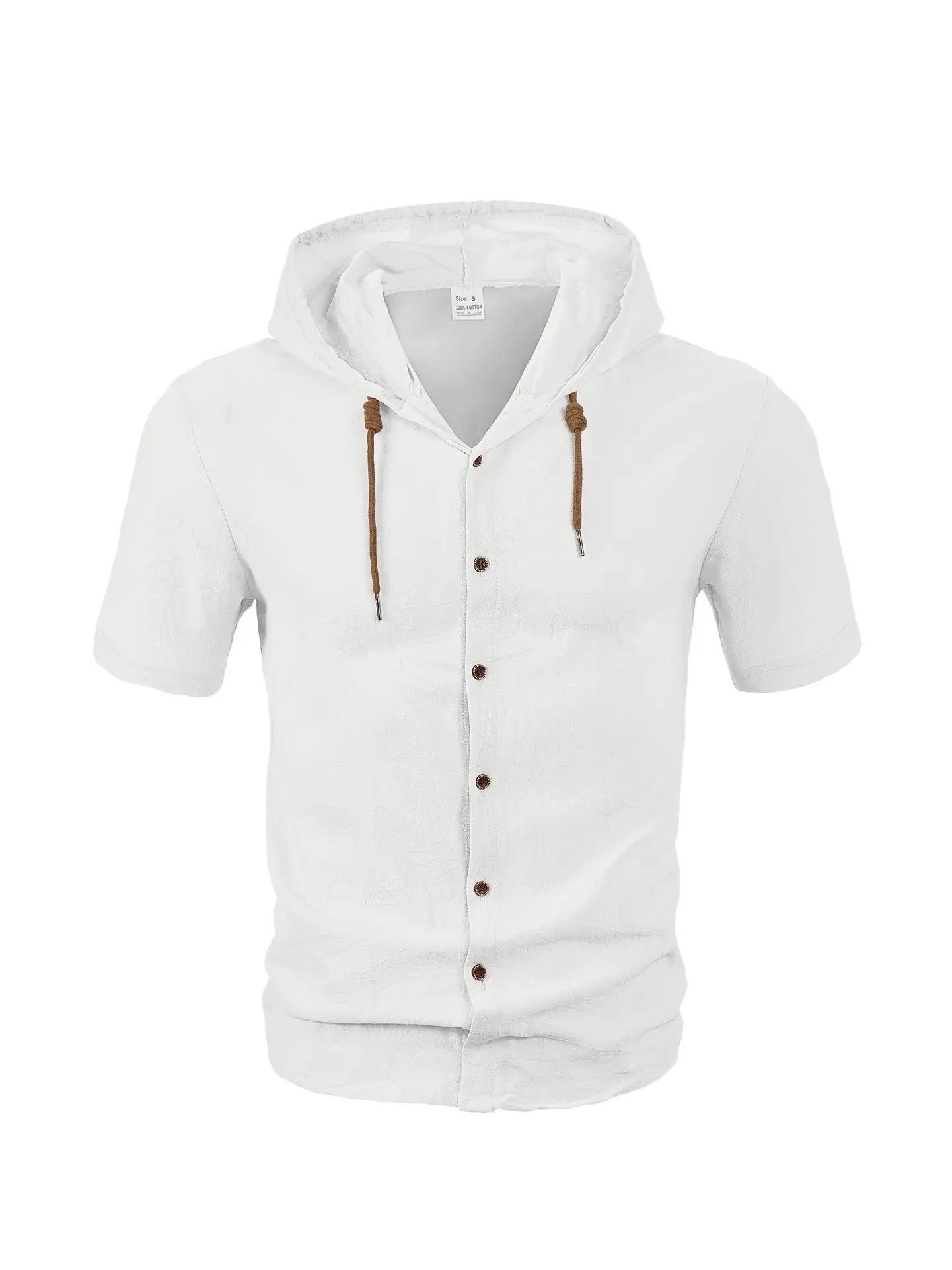 Men's Hooded Button Down Shirt Short Sleeve Linen Look Casual Top Drawstring Summer Beach Vacation Shirt 2026
