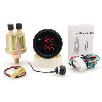 52MM 2 in 1 Digital Oil Temperature & Oil Pressure Gauge 50~150 Celsius Thermometer Indicator Oil Press 0~10 Bar for Boat Cars