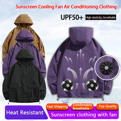 Summer Sun Protection Air-conditioned Clothing for Men & Women Fan Ice Jacket Refrigeration Hooded Fan Clothing Outdoor Fishing