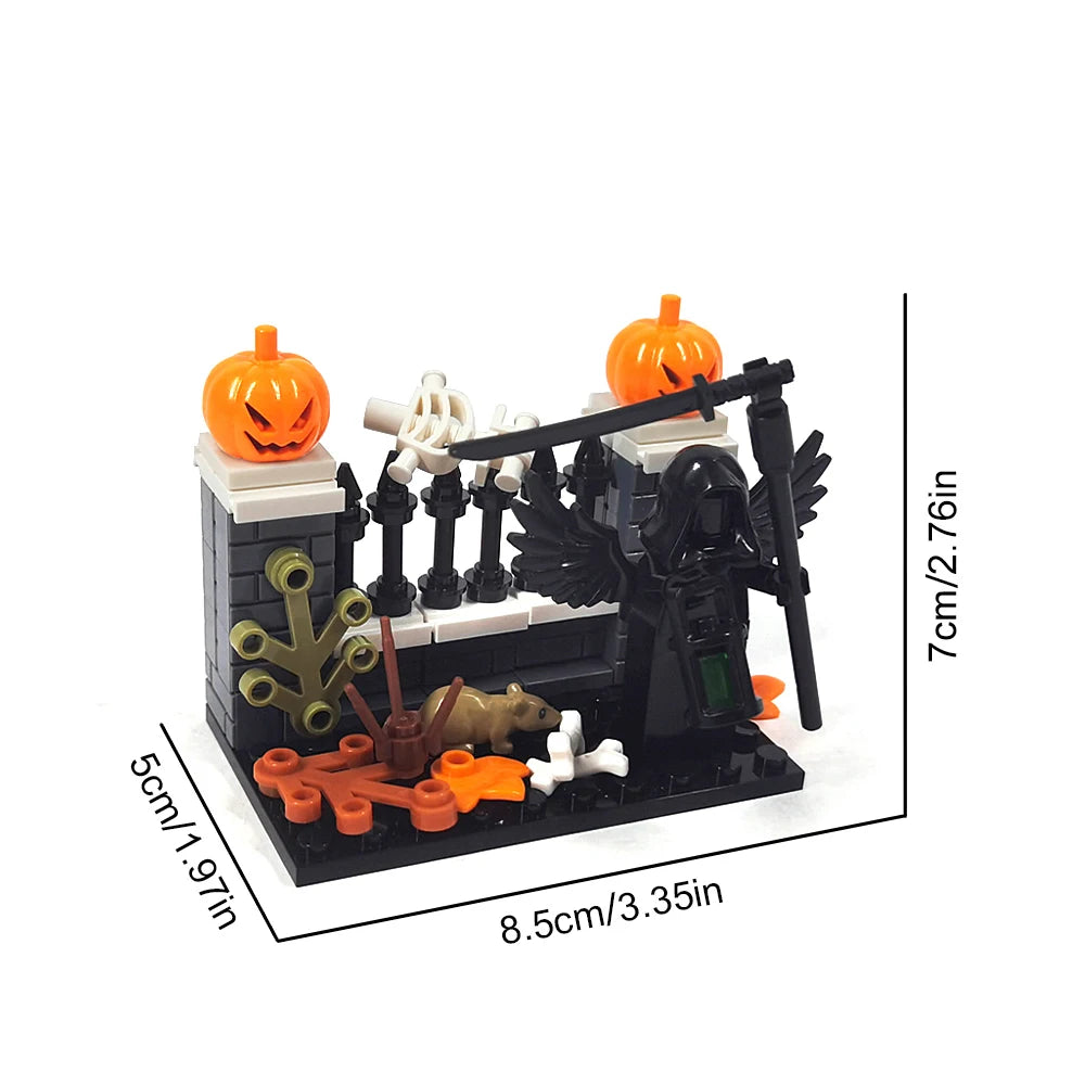 MOC Halloween Haunted House Building Block Toy Set DIY Assembly Horror Cemetery Scene Building Combination Party Decoration Gift