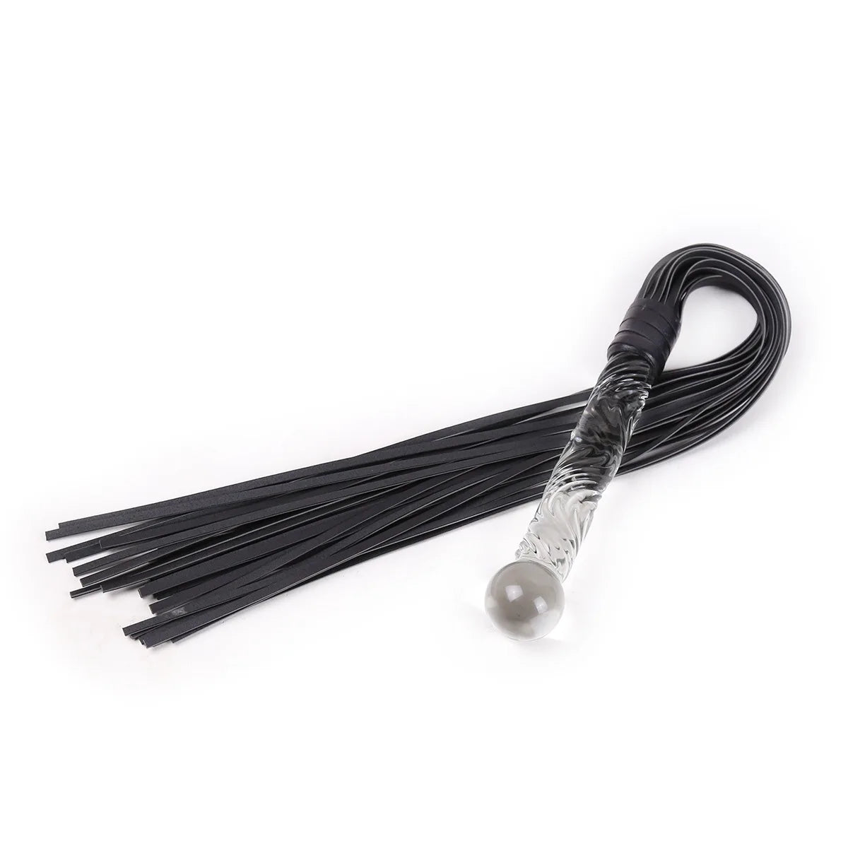Luxury Crystal Glass Handle Flogger Whip – Premium Leather BDSM Bondage Toy for Couples, Sensory Play & Roleplay Black Straps,