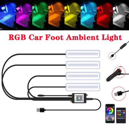 LED RGB Car Foot Ambient Light With USB Wireless Remote Voice Music APP Control Cigarette Lighter Car Footwell Lights