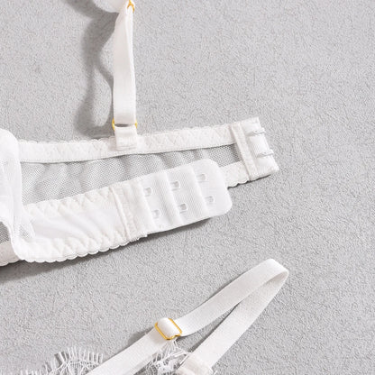 Ellolace Solid Lingeries Sexy Hot Elegant Bra Belt Thong 3PC with Leg Circles Cute Intimate Seductive Lace Tempted Underwear
