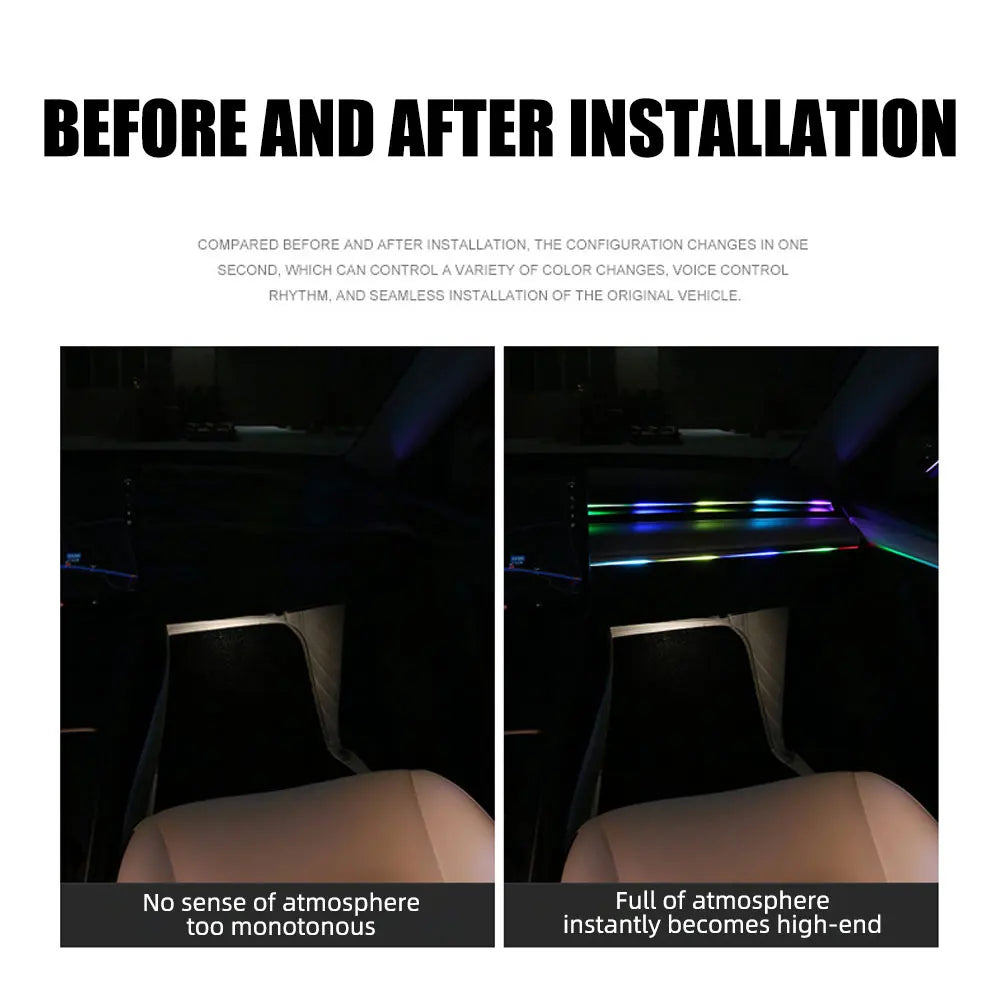 KEVANLY Car Ambient Lights 10 in 1 Footwell Universal RGB Atmosphere Lamps USB APP Remote Cigar Lighter for Tesla Model 3 Y S X