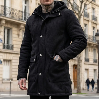 New Winter Arrivals Fleece-Lined Jackets Men’s Hooded Jackets Outdoor Windproof Zip-Up Trench Coats Faux Suede Coats Male Coat