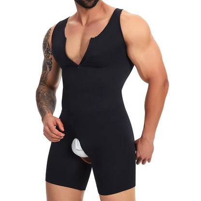 Zipper Sleeveless Bodysuit Men Full Body Shaper Compression Undershirt Shapewear Tummy Control Faja Para Hombres Slimming Vest