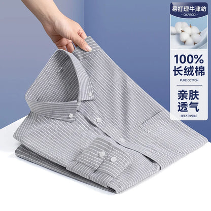 100% Cotton Men's Oxford Shirts Spring Autumn Long Sleeve Basic Casual Solid Striped Button Down Social Business Formal Plus 5XL