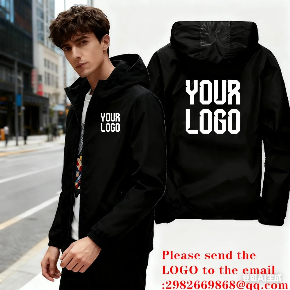 Customized Travel Team Zipper Jacket, Men's and Women's Hooded Unisex UV Resistant Waterproof Jacket, Outerwear, Spring, Summer,
