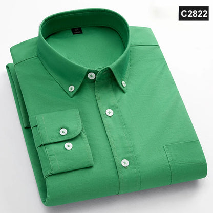 Classic Fit Fashion 100% Cotton Long-Sleeve Shirt for Men Single Pocket Slim Fit Casual Top Soft Oxford Solid Color Office Cloth